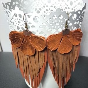 Copper and Brown Double Waterfall Leather Earrings